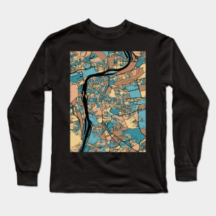 Prague Map Pattern in Mid Century Pastel Long Sleeve T-Shirt